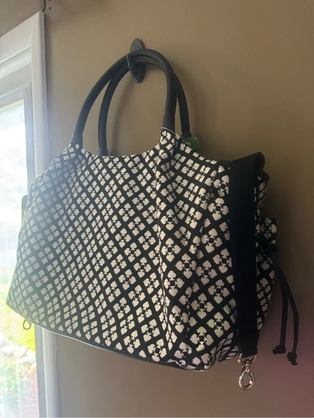 Kate Space Black & White Geometric Tote with Pink Stripe WKRU1523